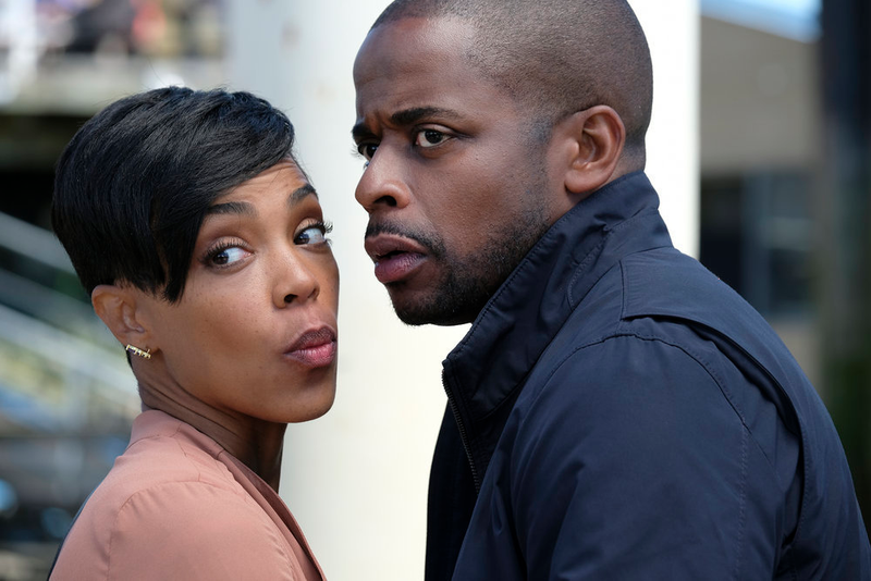 Jazmyn Simon and Dulé Hill in Psych: The Movie (Photo: Alan Zenuk/NBCUniversal)